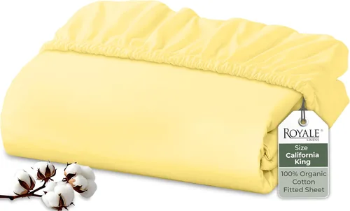 Miniatura 53 de Royale Linens Sábana bajera ajustable de algodón 100% orgánico - Tejido percal - Sábanas bajeras de bolsillo profundo súper suaves - Sábana elástica