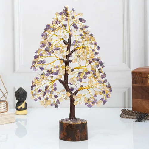 Miniatura 3 de Árbol de la vida de cristal de amatista y citrina, hecho a mano; árbol del dinero feng shui de piedras preciosas, decoración de cristal, regalo