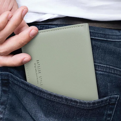 Miniatura 7 de SUMGOGO Cartera pequeña para mujer, delgada, de piel, con tarjetero RFID, plegable, corto, con cremallera, bolsillo frontal, Verde (Mint Green)