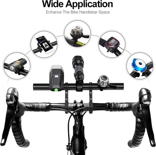 Miniatura 5 de Extensión extensor de manillar doble para bicicleta, aleación de aluminio de 11.8 pulgadas/11.8 in, accesorios de soporte de bicicleta súper largo