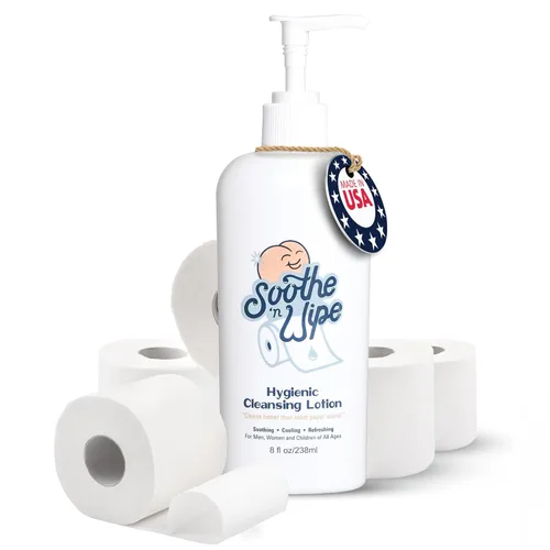 Soothe 'n Wipe Loción limpiadora higiénica de 8 onzas, alternativa de toallitas desechables con aloe e hidratantes, humedecedor de papel higiénico
