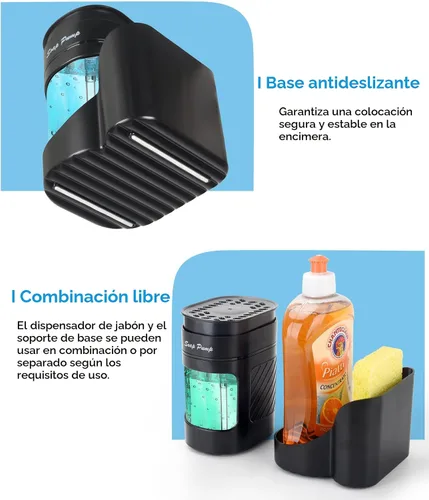 Miniatura 4 de Dispensador de jabón para platos de cocina con soporte para esponja, juego de dispensador de bomba de jabón para lavavajillas 3 en 1 para encimera