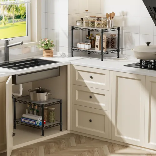 Miniatura 6 de SINGAYE 2 estantes pequeños para cocina, estante de alambre, estante de metal, organizadores ajustables, estantes de almacenamiento para despensa