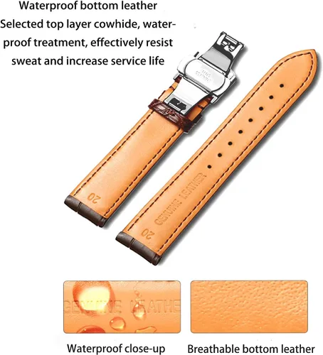 Miniatura 9 de Moran - Correa con estampado de cocodrilo y de cuero vacuno, para reloj de pulsera de 18mm a 24mm, para mujer y hombre