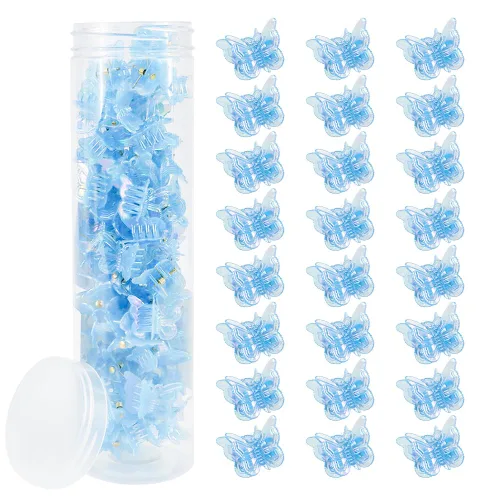 AHONEY - 60 pinzas de mariposa mini para el cabello con caja de brillo, accesorios para el cabello estilo 90s Y2k para niñas y mujeres (Azul)
