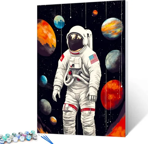 Miniatura 12 de Tucocoo Graffiti Astronauta - Pintura por números para adultos, espacio exterior, astronauta, pintura al óleo digital, pintura acrílica, kits