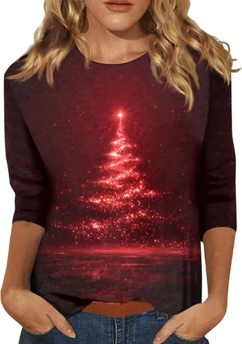 Miniatura 78 de Camisetas de manga 3/4 para mujer, cuello redondo, holgadas, casuales, con estampado floral, camisetas de moda para el trabajo de negocios