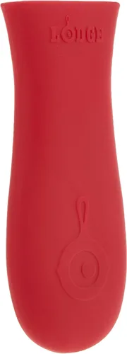Miniatura 3 de Lodge Plancha cuadrada de hierro fundido de 11 pulgadas y soporte de mango caliente de silicona, mango de silicona protector contra el calor rojo