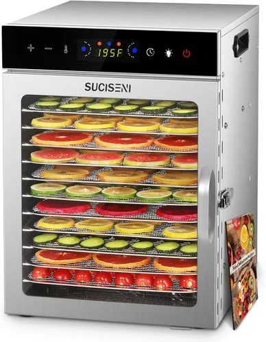 Máquina deshidratadora de alimentos, 12 bandejas de acero inoxidable, deshidratador de carne de 1000 W para uso doméstico, temporizador de 24 horas
