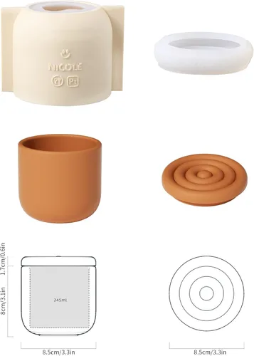 Miniatura 2 de BOOWAN NICOLE Cilindro vela tarro molde de silicona, molde de cemento para vasos de vela con tapa para bricolaje (SH0977-1+SH0977-2)