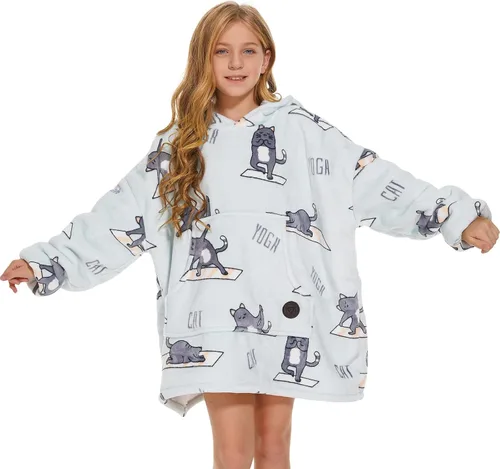 Miniatura 11 de Three Poodle - Manta con capucha portátil para niños, sudadera de sherpa de gran tamaño con capucha gigante, manta con capucha cálida y acogedora