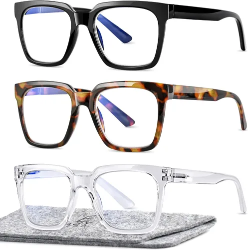 EASY READ 3 pares de anteojos de lectura para mujer, cuadrados, con bloqueo de luz azul anti UV, lectores de computadora con bisagra de resorte