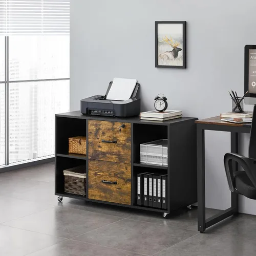 Miniatura 2 de Topeakmart Archivador de 2 cajones para tamaño carta A4, archivador lateral móvil grande con 4 compartimentos de almacenamiento para oficina en casa