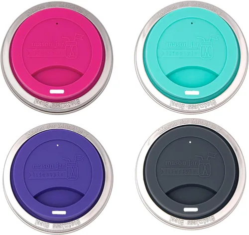 Miniatura 15 de Tapa de silicona para beber con banda de acero inoxidable para tarros Mason (Americana multicolor, boca regular)