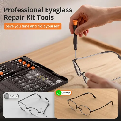 Miniatura 2 de JOREST Kit de reparación de gafas, herramienta de reparación de gafas de sol/gafas que incluye tornillos pequeños, almohadillas de nariz