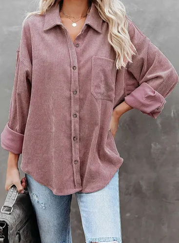 Miniatura 4 de Chaqueta de pana con botones para mujer, estilo casual, manga larga, blusas de gran