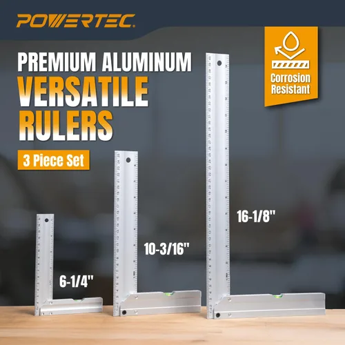 Miniatura 6 de POWERTEC Reglas rectas de aluminio para maquinista de 38 pulgadas y escuadra en L de 3 piezas, para verificar deformaciones de superficie