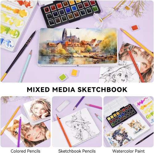 Miniatura 3 de Cuaderno de acuarela cuadrado Lightwish, 100% algodón, 300 g/m²/140 lb, sin ácidos, libro de bocetos de papel de acuarela prensado en caliente de 24