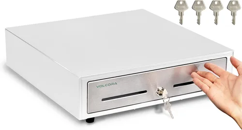 Miniatura 8 de Volcora Cajón manual para caja registradora de 16" para sistema de punto de venta (POS), cajón blanco resistente parcialmente extraíble con 5