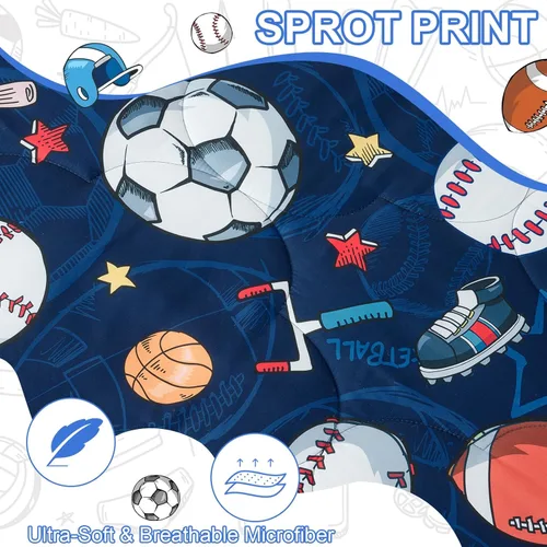 Miniatura 3 de Juego de edredón deportivo de 7 piezas para niños, suave y esponjoso, juego de ropa de cama de béisbol, tamaño individual con diseño de fútbol 3D