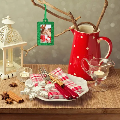 Miniatura 5 de Jetec 20 marcos de fotos de Navidad, mini marcos de fotos colgantes de fieltro, adorno colgante para árbol de Navidad, decoración familiar de Verde
