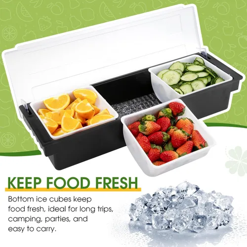 Miniatura 2 de Contenedor de Servir Condimentos Enfriado con Hielo, Organizador de Condimentos para Frutas y Verduras, Estación de Guarnición de Plástico con Tapa