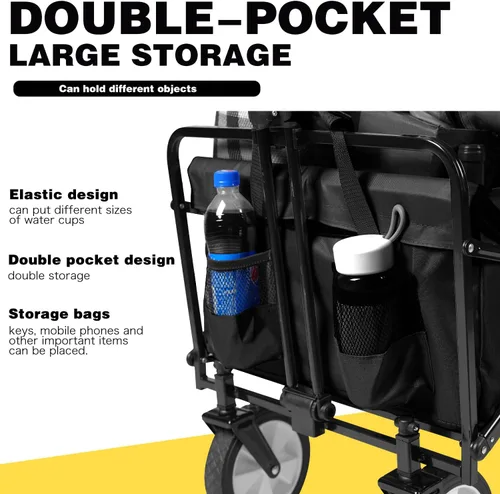 Miniatura 5 de Carrito plegable para compras con ruedas, carrito de compras con ruedas, carrito de playa resistente con red de carga y correas para jardín, patio