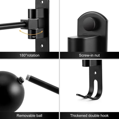 Miniatura 3 de Soporte para Casco de Motocicleta (Paquete de 2) de Montaje en Pared, Perchero para Casco con Rotación de 180° con Gancho Doble para Casco