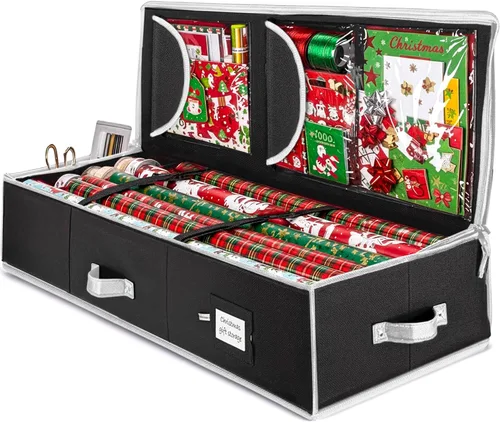 ZOBER Organizador de papel de regalo, contenedores de almacenamiento de papel de regalo de 40 pulgadas con bolsillos interiores para lazos,