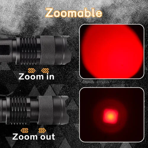 Miniatura 5 de Paquete de 3 linternas LED rojas de un solo modo linterna de luz roja de un modo de luz nocturna con zoom para astronomía, aviación y observación