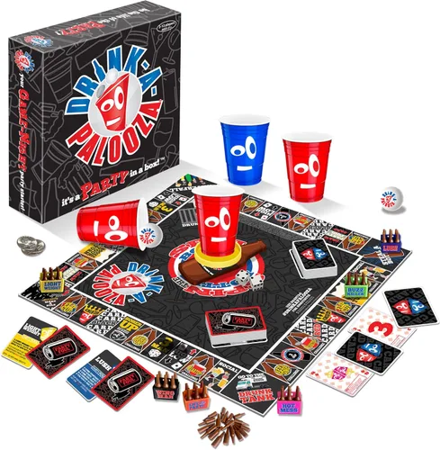Juego de tablero: combina juegos clásicos y nuevos para beber y para adultos: pong de cerveza, dar la vuelta al vaso, juegos de cartas de reyes y