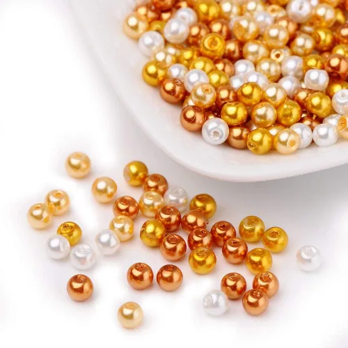 Miniatura 29 de Pandahall - 400 cuentas de perlas de vidrio perlado brillante de 0.157 pulgadas (0.157 in), cuentas espaciadoras sueltas de vidrio de color mixto