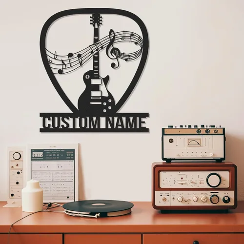 Miniatura 10 de Letrero de metal personalizado de guitarra, letreros de metal personalizados, decoración de pared de notas musicales, arte de pared divertido
