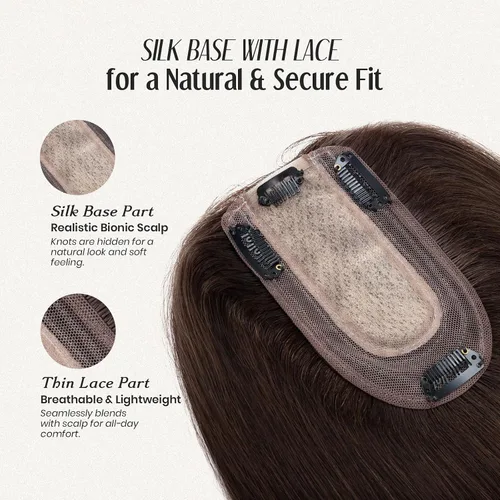 Miniatura 2 de MY-LADY Extensiones de cabello humano para mujeres con base de seda y clip de encaje, 150% de densidad, cabello humano real, 7 * 13 cm, lacio, 6
