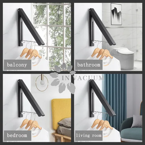 Miniatura 2 de IN VACUUM Perchero de secado de ropa, perchero retráctil montado en la pared para lavandería, garaje, uso en interiores y exteriores, aluminio