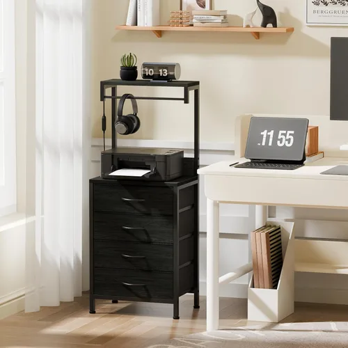 Miniatura 8 de Furnulem Mesita de noche alta con estación de carga, mesitas de noche con luces LED y estantes de almacenamiento, mesa auxiliar de cama para Roble