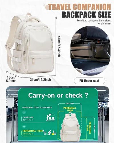 Miniatura 3 de BOXSAM Mochila ligera para mujer, mochila grande de viaje para laptop, mochila informal para la universidad, mochila para hombres, color beige