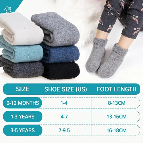 Miniatura 5 de 6 pares de calcetines antideslizantes para bebés, niños y niñas, calcetines cálidos de lana gruesa y suave con empuñaduras
