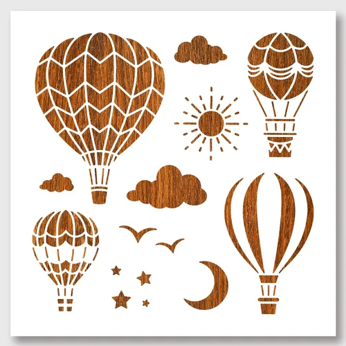NBEADS Plantilla de globo de aire caliente, plantillas reutilizables, cuadradas, manualidades, manualidades, pintura y pared, de 11.8 x 11.8