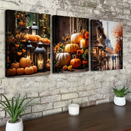 Miniatura 2 de Arte de pared de calabaza de granja, decoración de pared de otoño para cocina, comedor, decoración rústica de Halloween, impresiones en lienzo