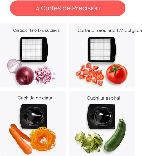 Miniatura 4 de Fullstar The Original Pro Chopper - Picador de verduras y espiralizador, picador de alimentos con recipiente, rebanador de frutas, utensilios