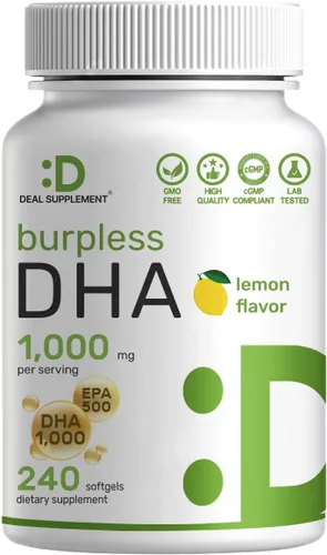 Suplementos de DHA | 240 cápsulas blandas, sin erupciones, sabor a limón, DHA 1000 mg + EPA 500 mg, pescado capturado en la naturaleza, rico en