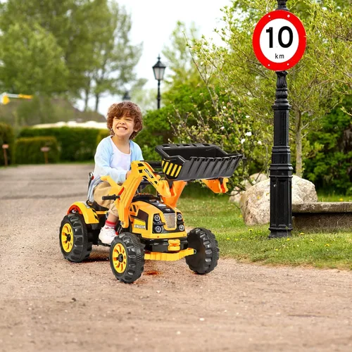 Miniatura 2 de OLAKIDS - Carrito excavador para niños, tractor de construcción a batería de 12 V con cubo de trabajo, bocina, excavadora de carga frontal a batería