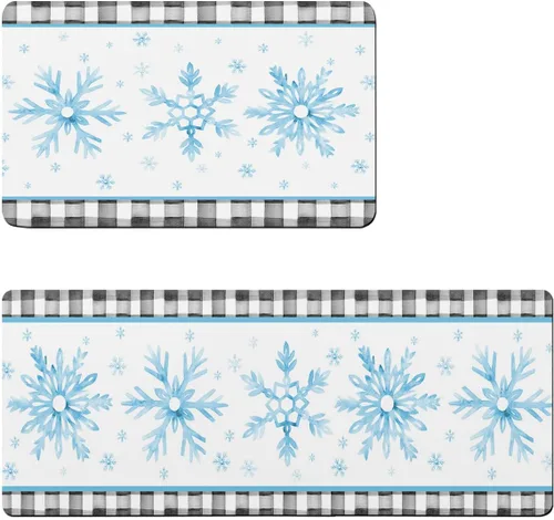 Miniatura 6 de Tapete de baño con diseño de copo de nieve azul para bañera, antideslizante, de secado rápido y absorbente, tierra de diatomeas, para fregadero