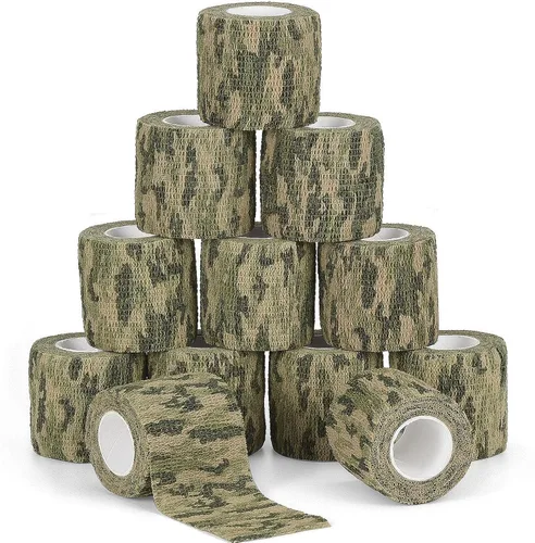 Miniatura 9 de 12 rollos de cinta de camuflaje de camuflaje de vendaje autoadhesivo de 2 pulgadas x 5 yardas, envoltura protectora de camuflaje autoadhesiva