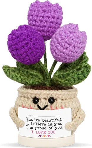 Miniatura 12 de OASSIE Regalos de Navidad para Hija de Mamá - Tulipán de Ganchillo de Apoyo Emocional Hecho a Mano con Tarjeta - Regalo de Cumpleaños de Navidad