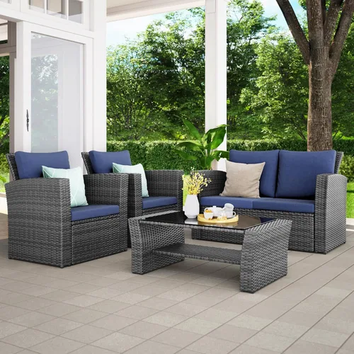 Miniatura 2 de Wisteria Lane Juego de muebles de patio de 4 piezas, conjunto de muebles de mimbre para conversación al aire libre, sofá de patio para todo