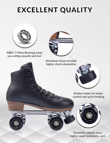 Miniatura 3 de PAPAISON Patines de ruedas para mujeres y hombres, de lujo de 2 capas de microfibra de cuero de doble fila - Patines clásicos de ruedas para niñas