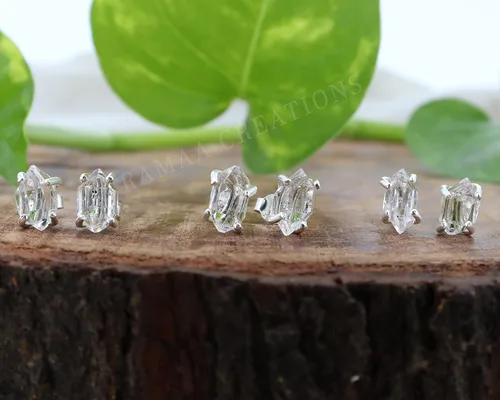 Miniatura 6 de Pendientes de diamante Herkimer crudo Aretes de diamante Herkimer de 4 puntas Joyas hechas a mano Plata de ley 925