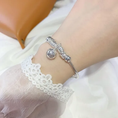 Miniatura 4 de Pulseras de plata de ley 925 para mujer, pulsera de transferencia de la suerte, ajustable, joyería de moda para mujer